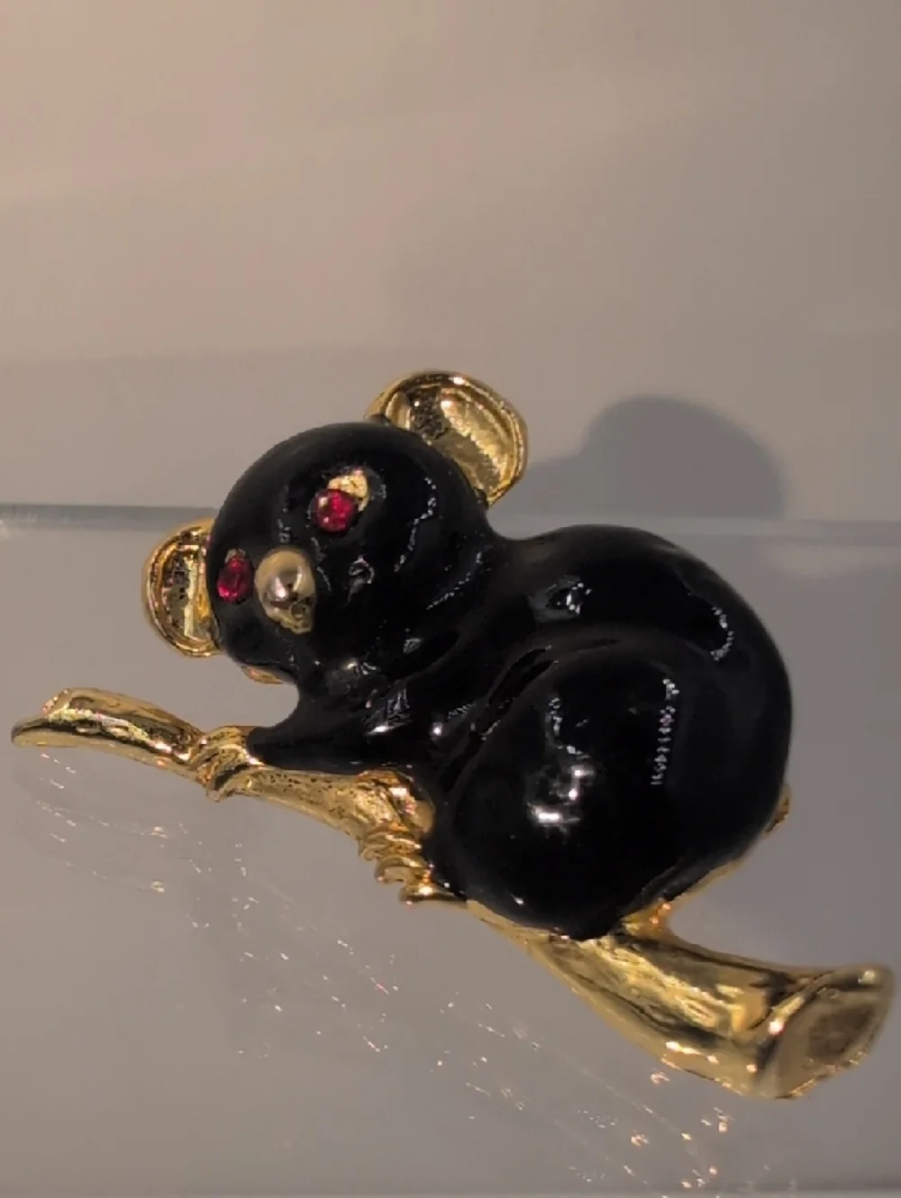 Gold-Tone Black Koala Brooch with Red Eyes - Women Jewelry Brooches